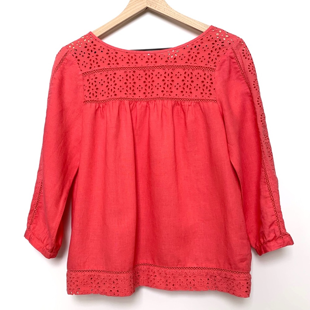 J. Crew Coral Eyelet Top